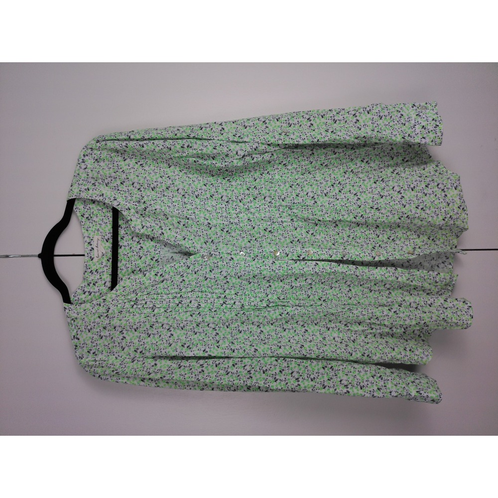 Jane and Delaney Womens Green Floral Rayon Button Down Long Sleeve Blouse Size M